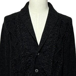 Gap Cardigan Mens XL Dark Gray Cable Knit Shawl Collar Sweater Button Front